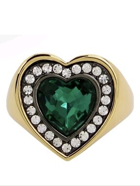 Kurt Geiger Crystal Heart Ring with Emerald Green Nwt And Box Size 7